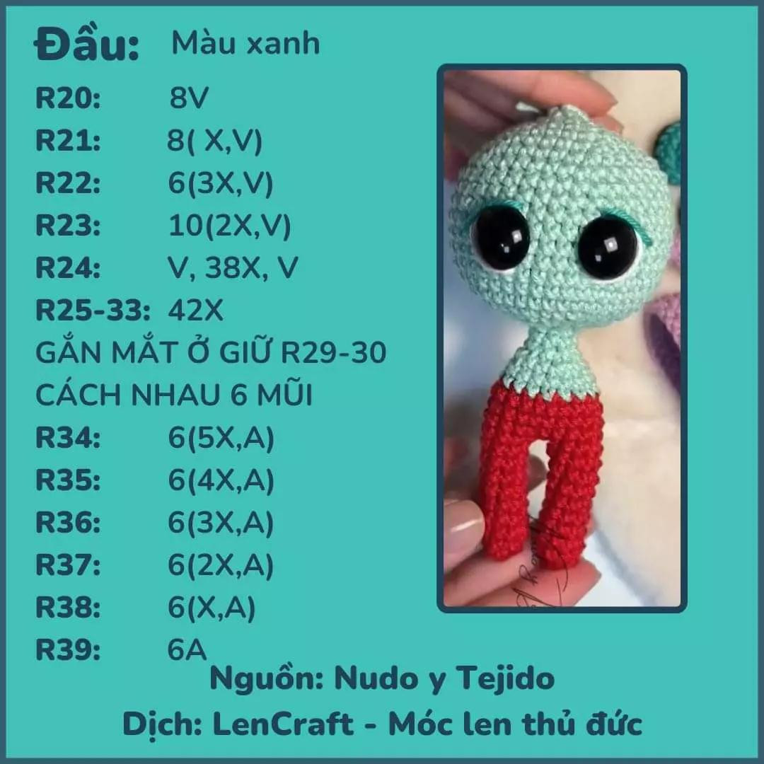 Chart Móc Len Búp bê Envy (Inside Out) - Hướng dẫn chi tiết từng phần