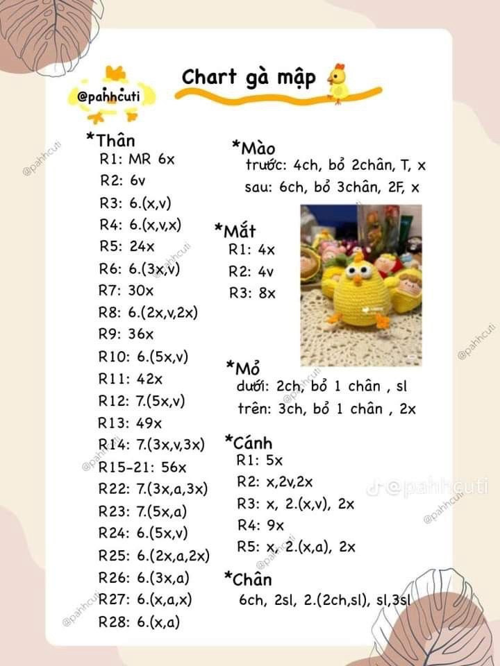 Chart móc len búp bê gà mập màu vàng dễ thương