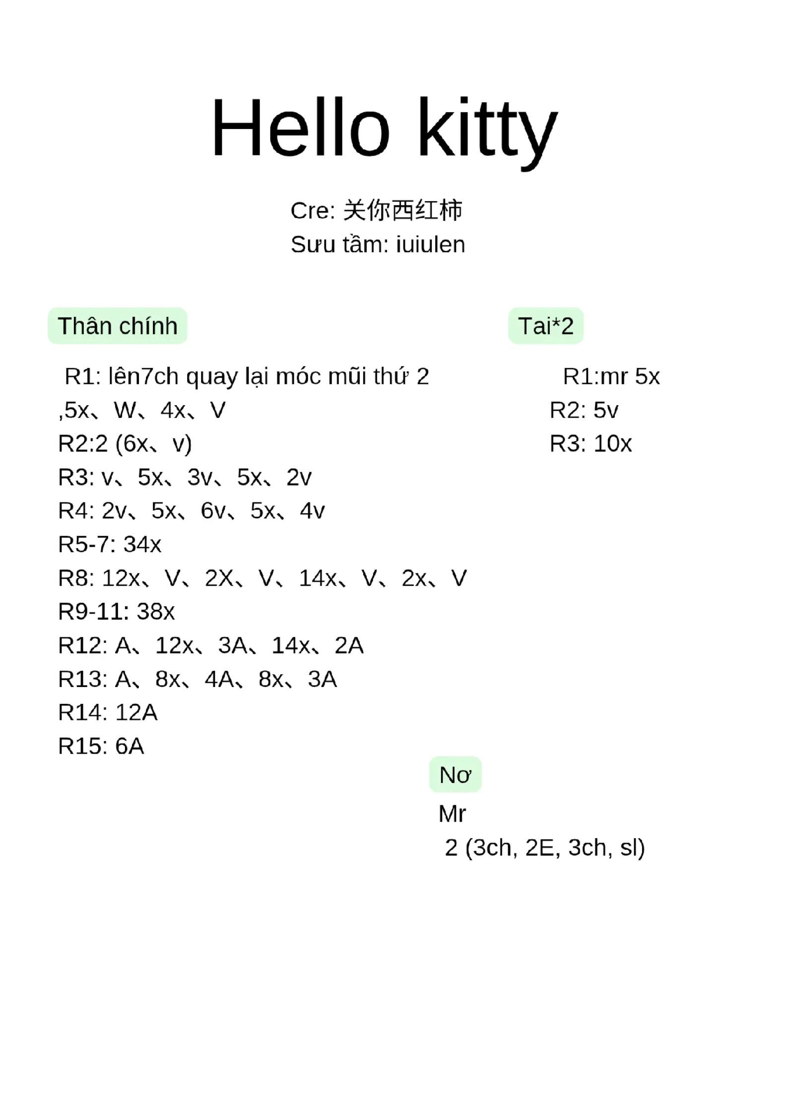 Chart móc len búp bê Hello Kitty mặt trắng nơ đỏ