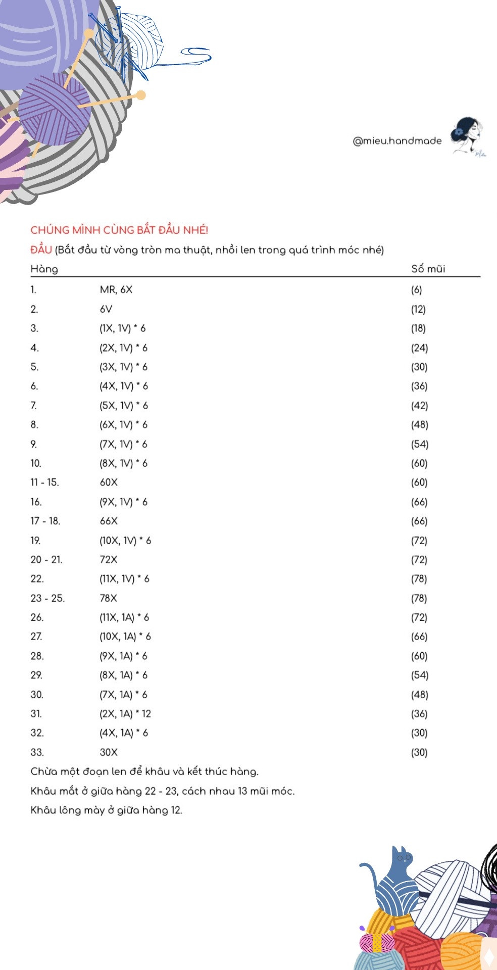 Chart móc len búp bê heo Helen Pig màu hồng