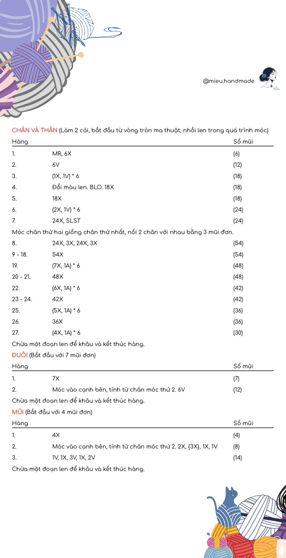 Chart móc len búp bê heo Helen Pig màu hồng