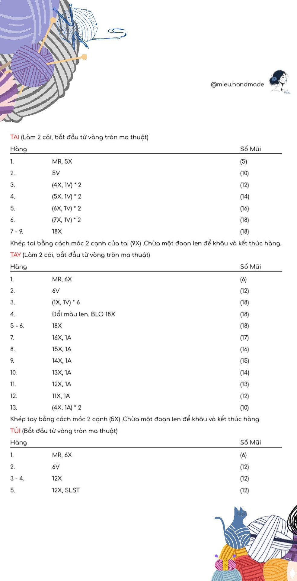 Chart móc len búp bê heo Helen Pig màu hồng