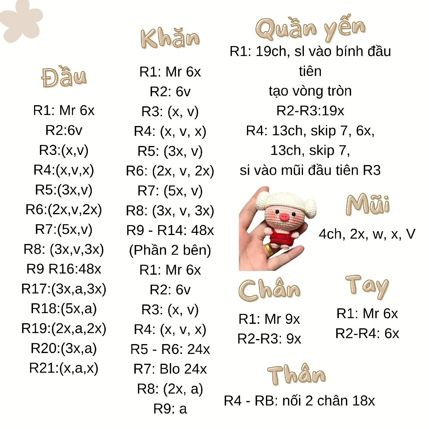 Chart móc len búp bê heo tiểu nhị dễ thương