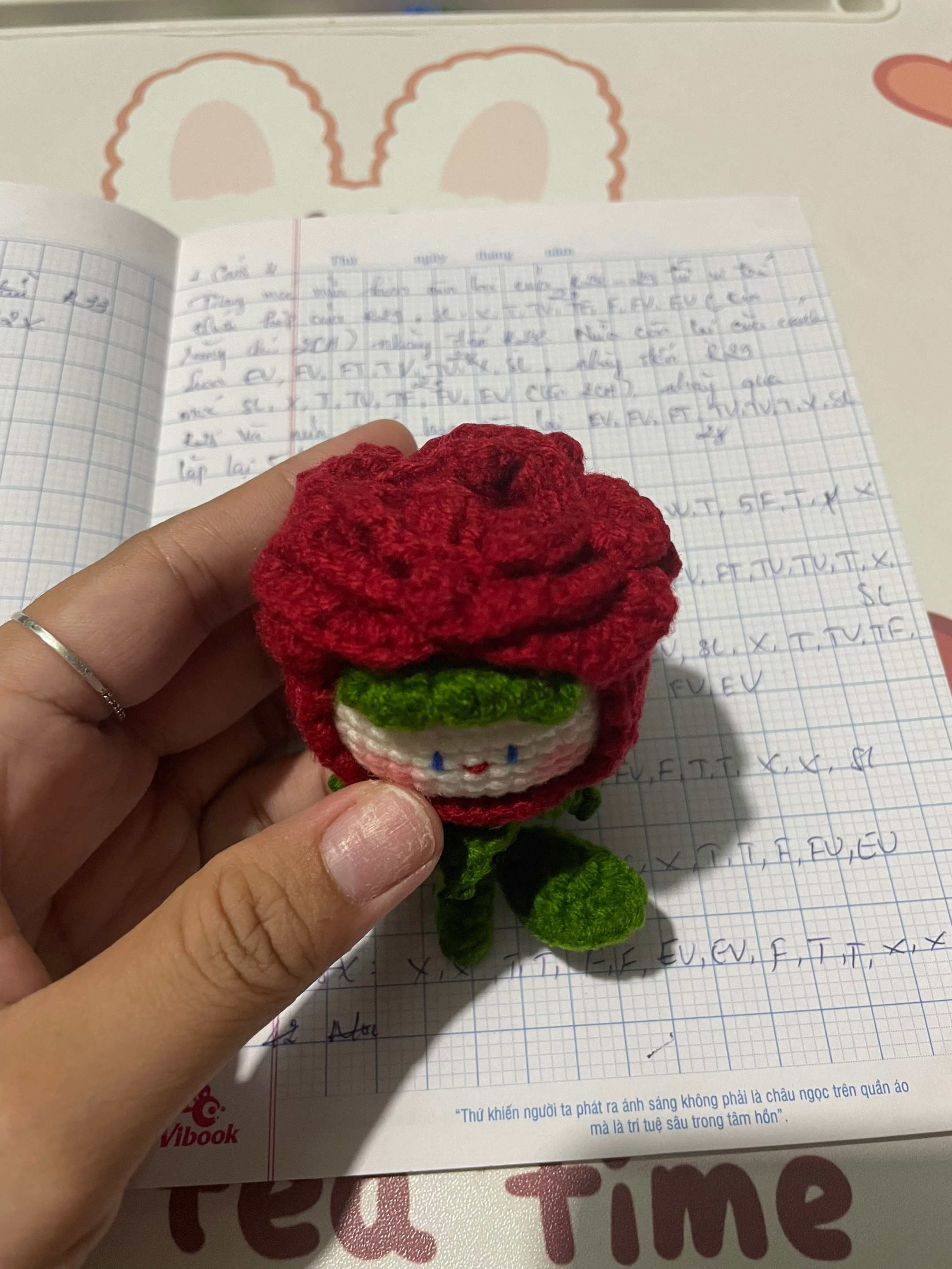 Chart Móc Len Búp bê Hoa Hồng Amigurumi Dễ Thương