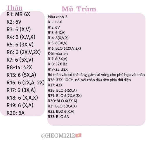 Chart Móc Len Búp bê Hoa Hồng Amigurumi Dễ Thương