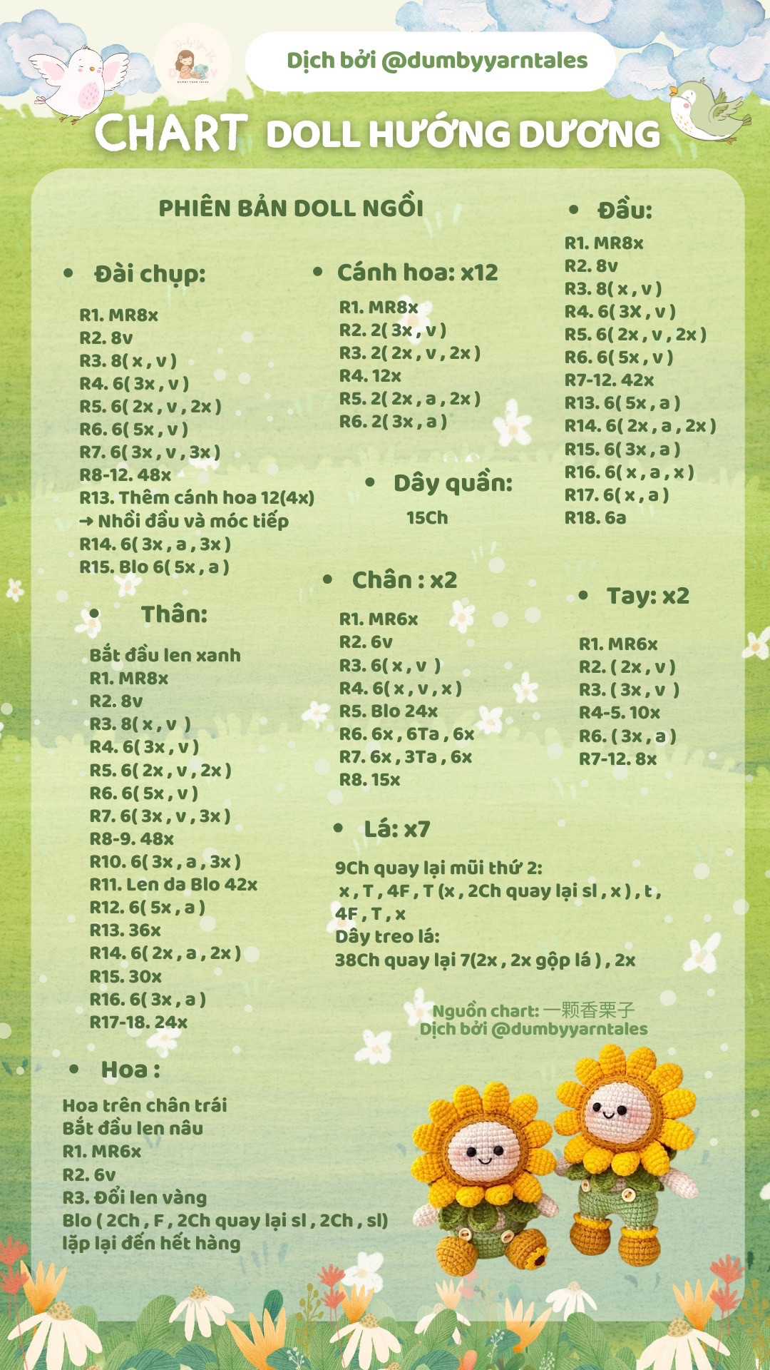 Chart Móc Len Búp Bê Hoa Hướng Dương Ngồi Và Đứng