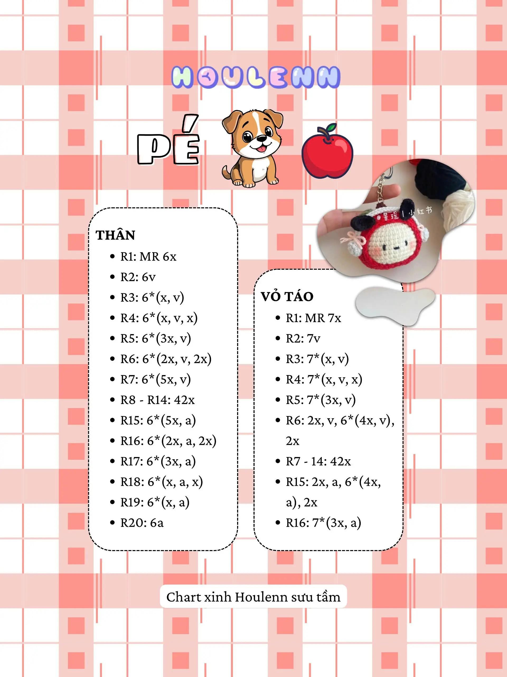 Chart móc len búp bê Houleenn hình quả táo đỏ dễ thương