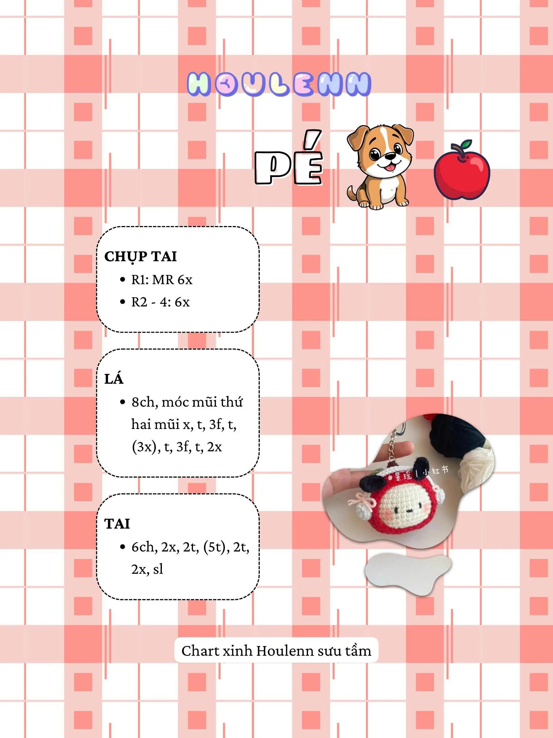 Chart móc len búp bê Houleenn hình quả táo đỏ dễ thương