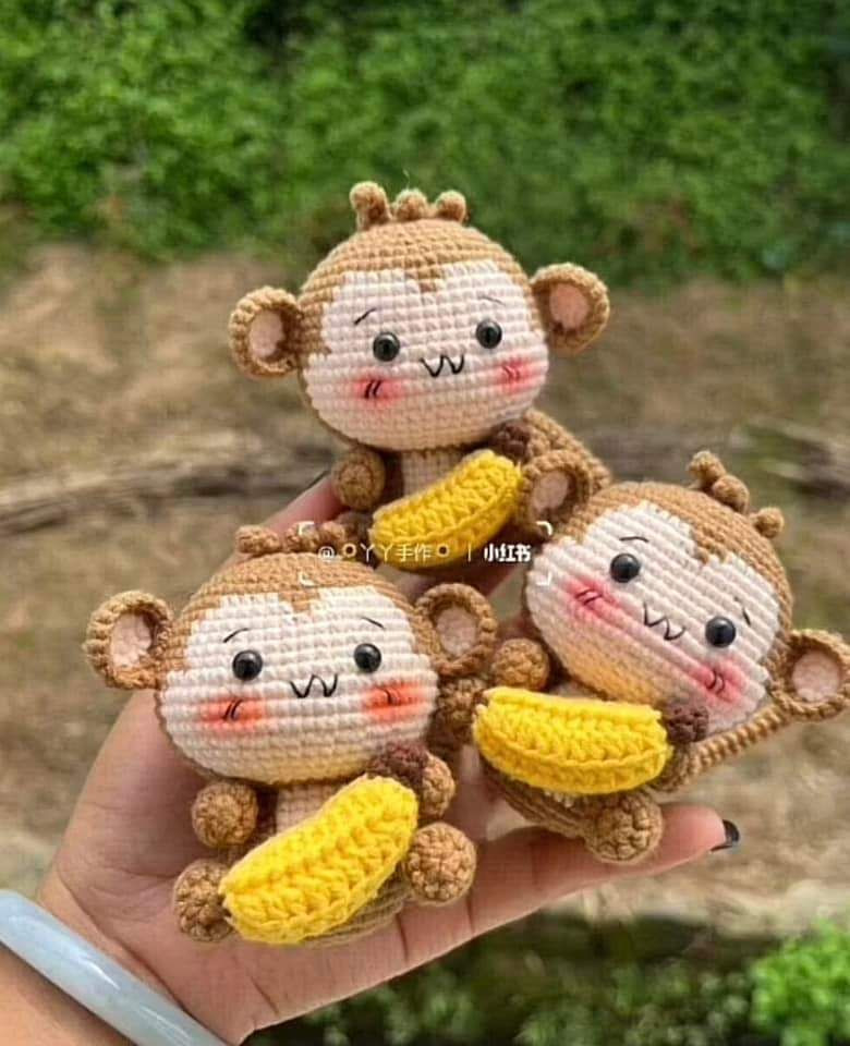 Chart Móc Len Búp Bê Khỉ Rich Kid & Khỉ Cầm Chuối Dễ Thương