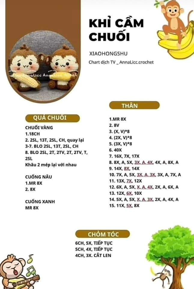 Chart Móc Len Búp Bê Khỉ Rich Kid & Khỉ Cầm Chuối Dễ Thương