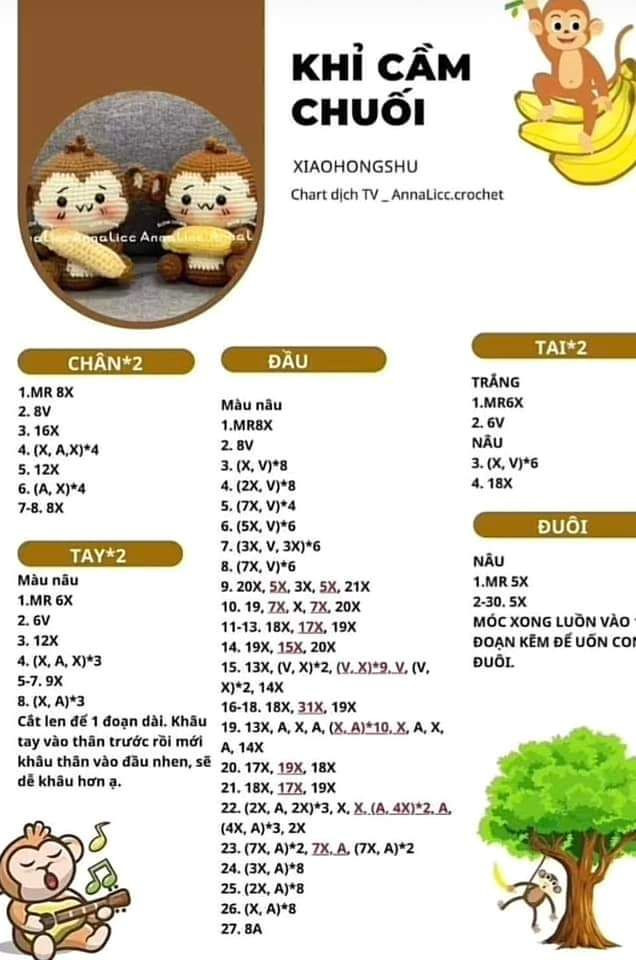 Chart Móc Len Búp Bê Khỉ Rich Kid & Khỉ Cầm Chuối Dễ Thương