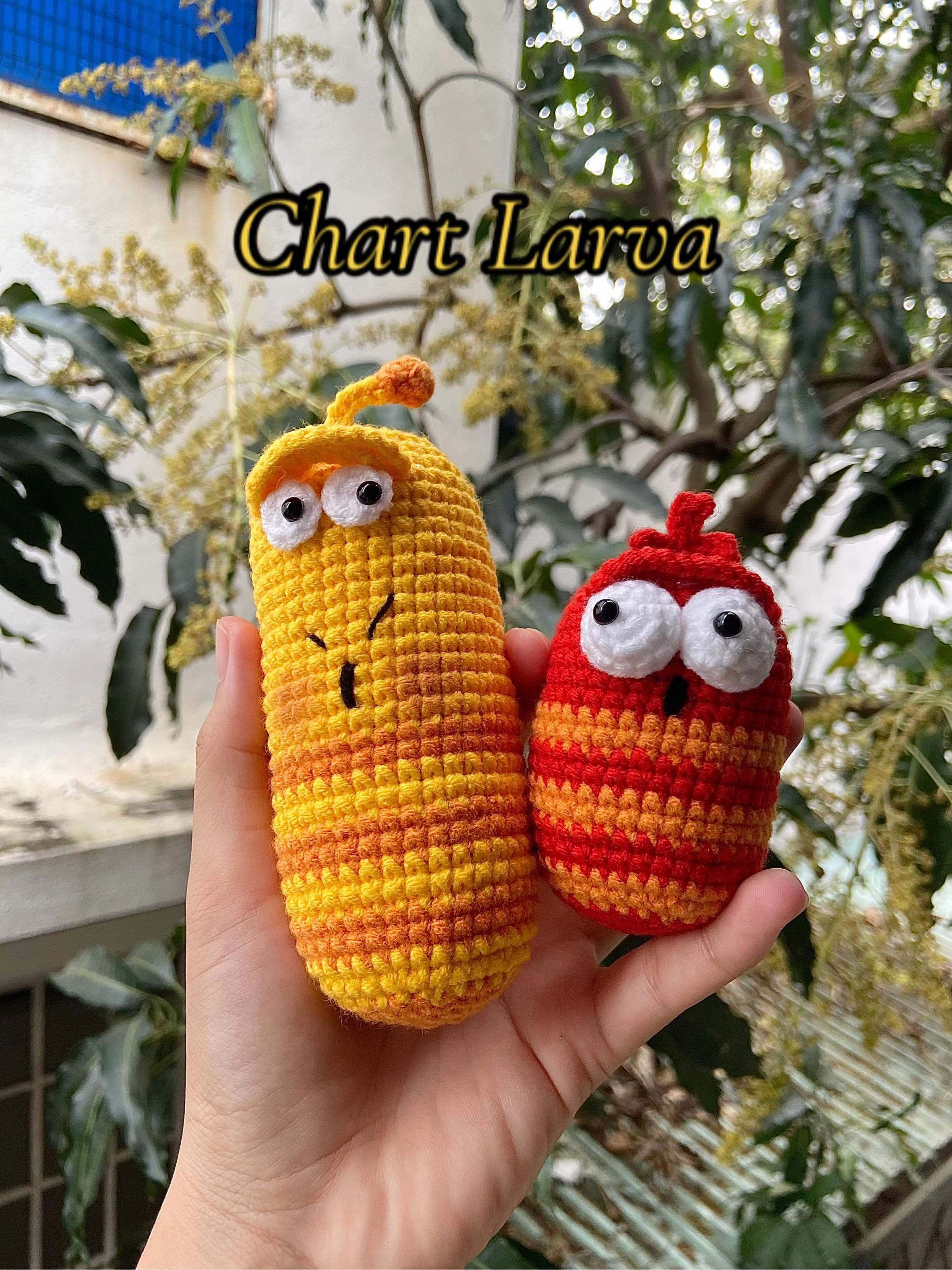 Chart móc len búp bê Larva, hướng dẫn chi tiết thân và mắt