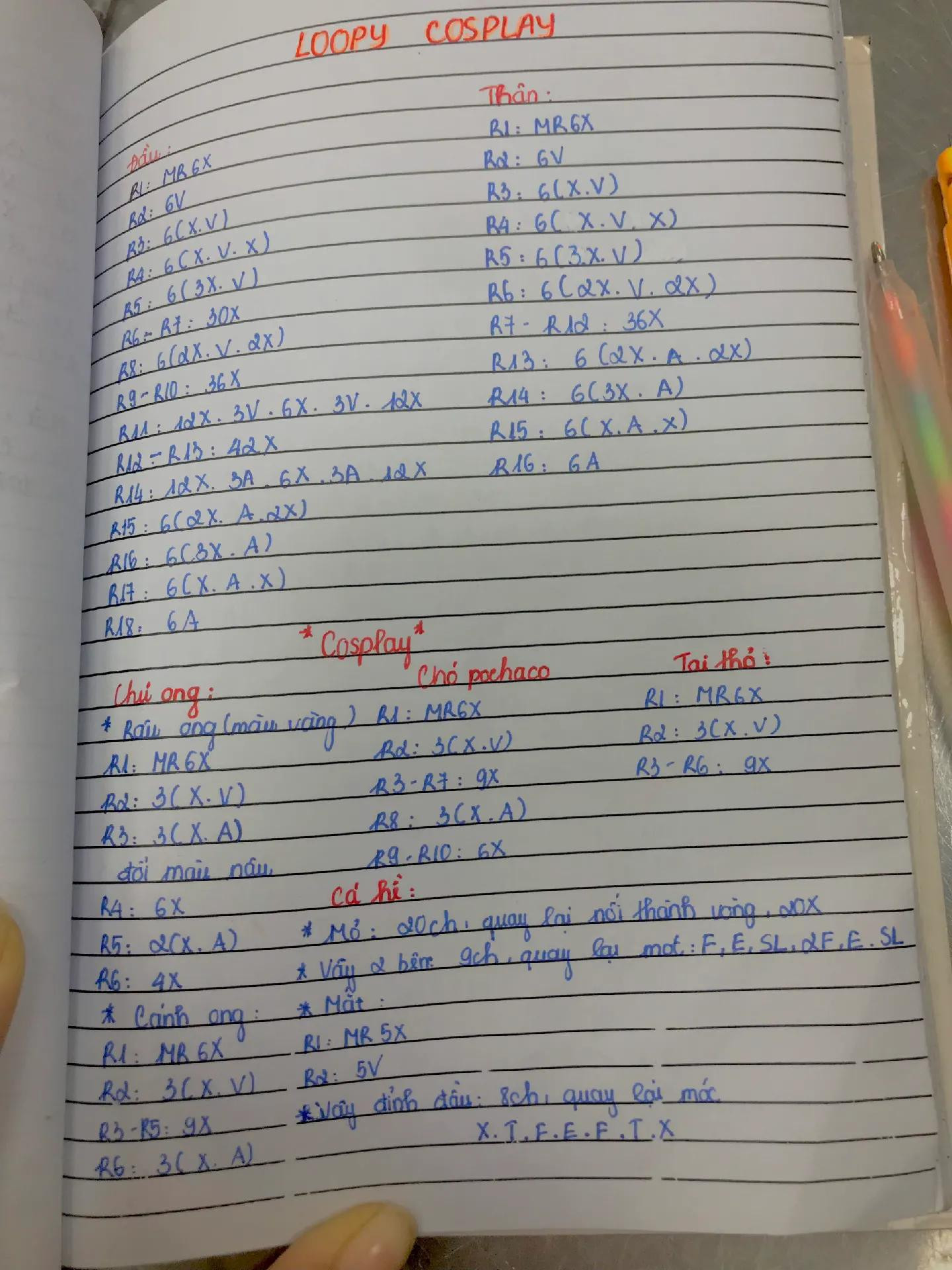 Chart móc len búp bê Loopy cosplay: ong, thỏ, cá hề