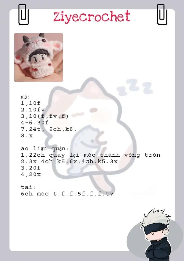 Chart móc len búp bê mặc đồ cừu trắng dễ thương