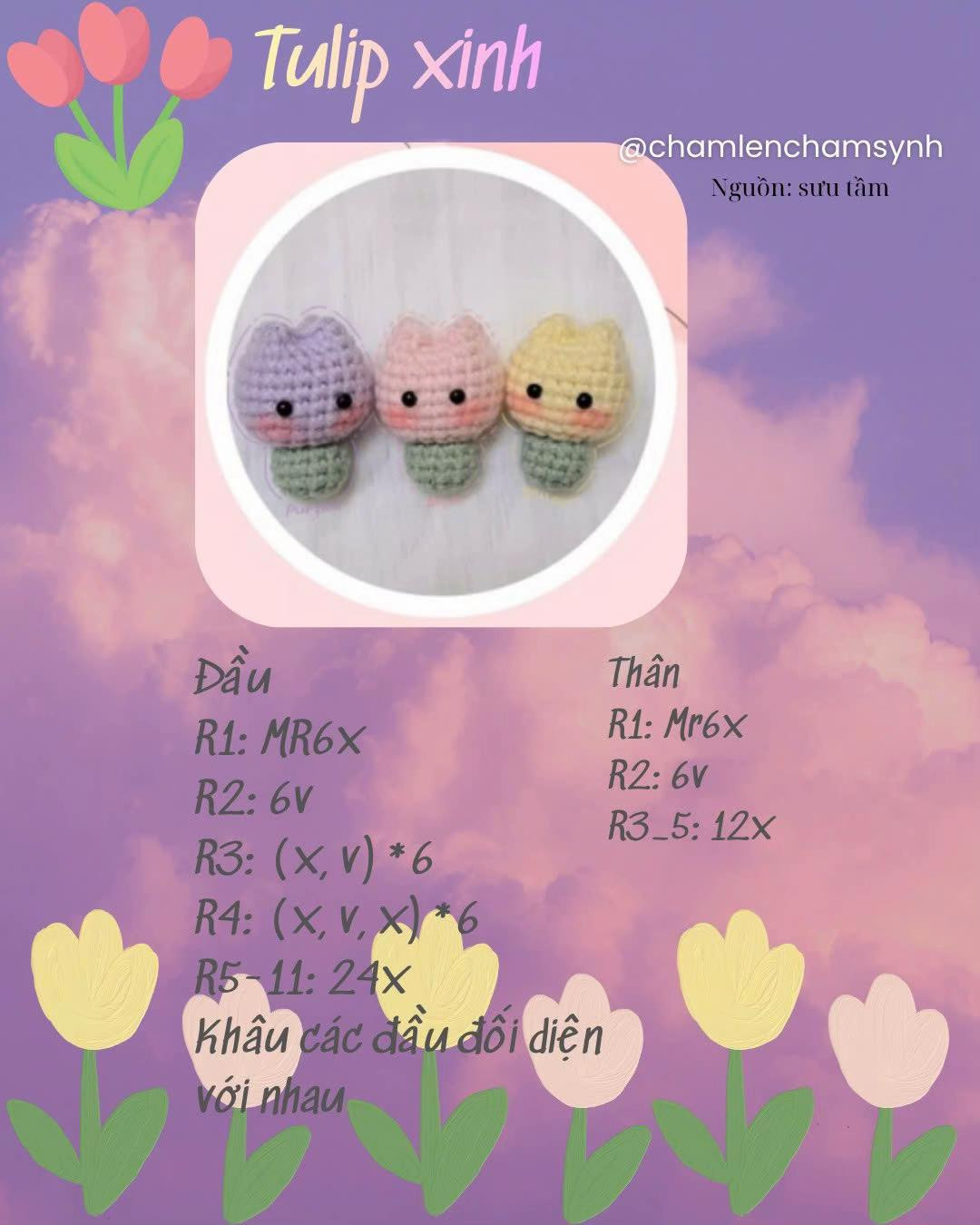 Chart móc len búp bê mặt trời, trái đất và hoa tulip dễ thương