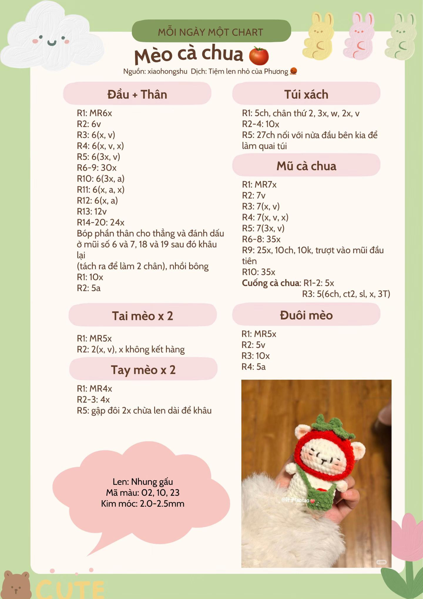 Chart Móc Len Búp Bê Mèo Cà Chua Dễ Thương