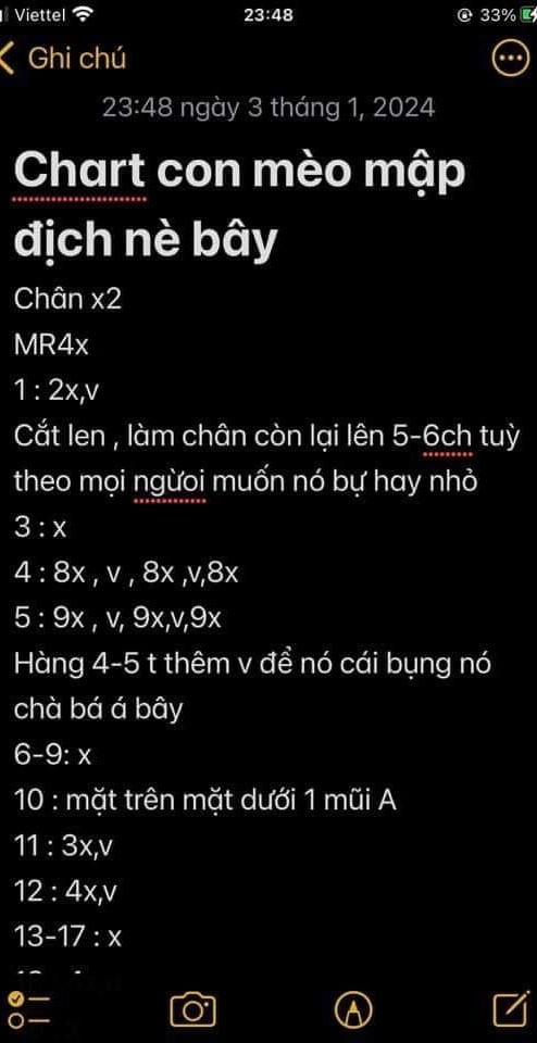 Chart móc len búp bê mèo mập dễ thương nhiều màu sắc
