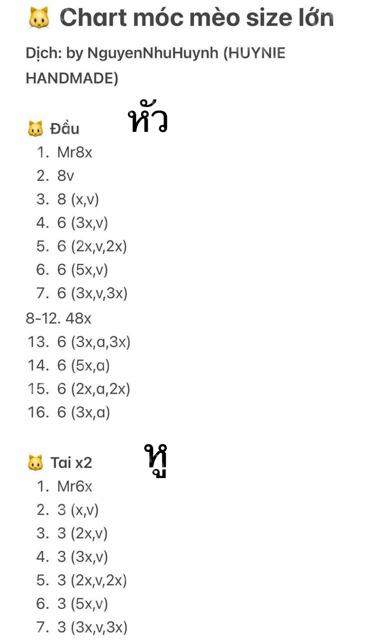 Chart móc len búp bê mèo size lớn, màu trắng xanh