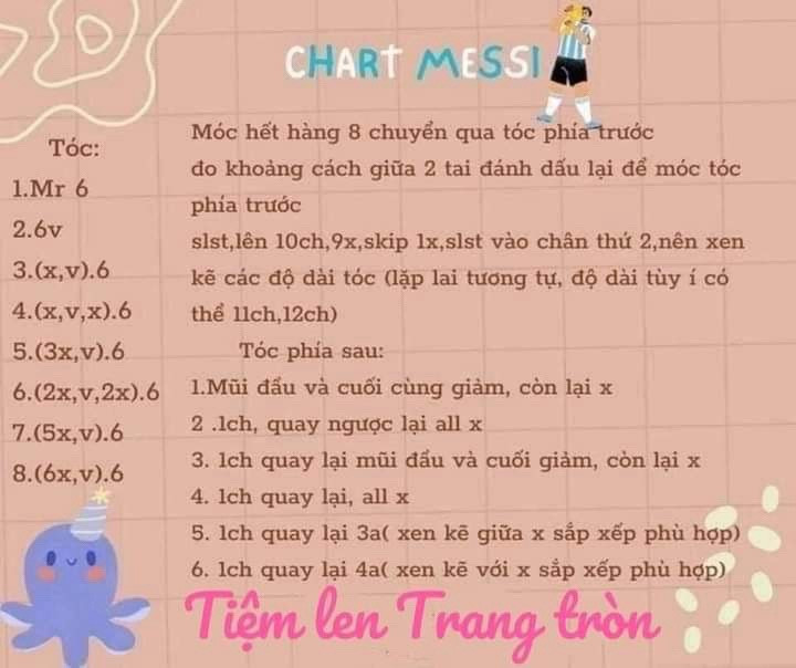 Chart Móc Len Búp bê Messi - Hướng dẫn chi tiết từng phần
