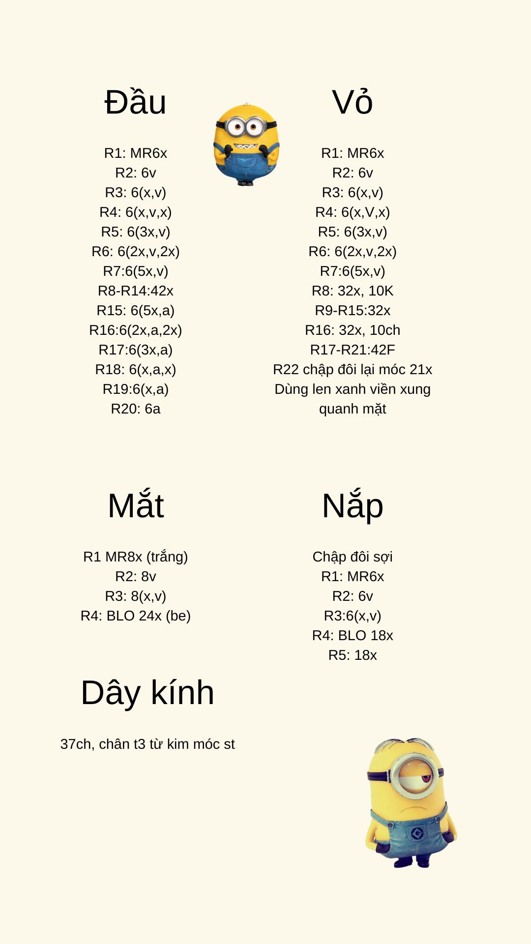 Chart móc len búp bê Minion vàng xanh dễ thương