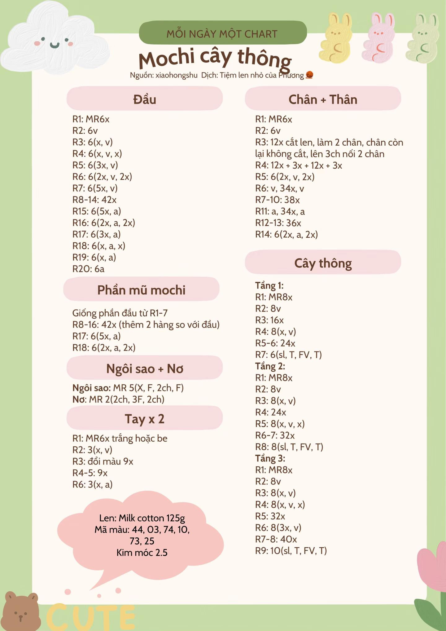 Chart Móc Len Búp bê Mochi Cây Thông Noel Ngọt Ngào