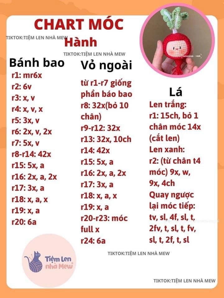 Chart Móc Len Búp bê Mochi Củ Cải và Bánh Bao