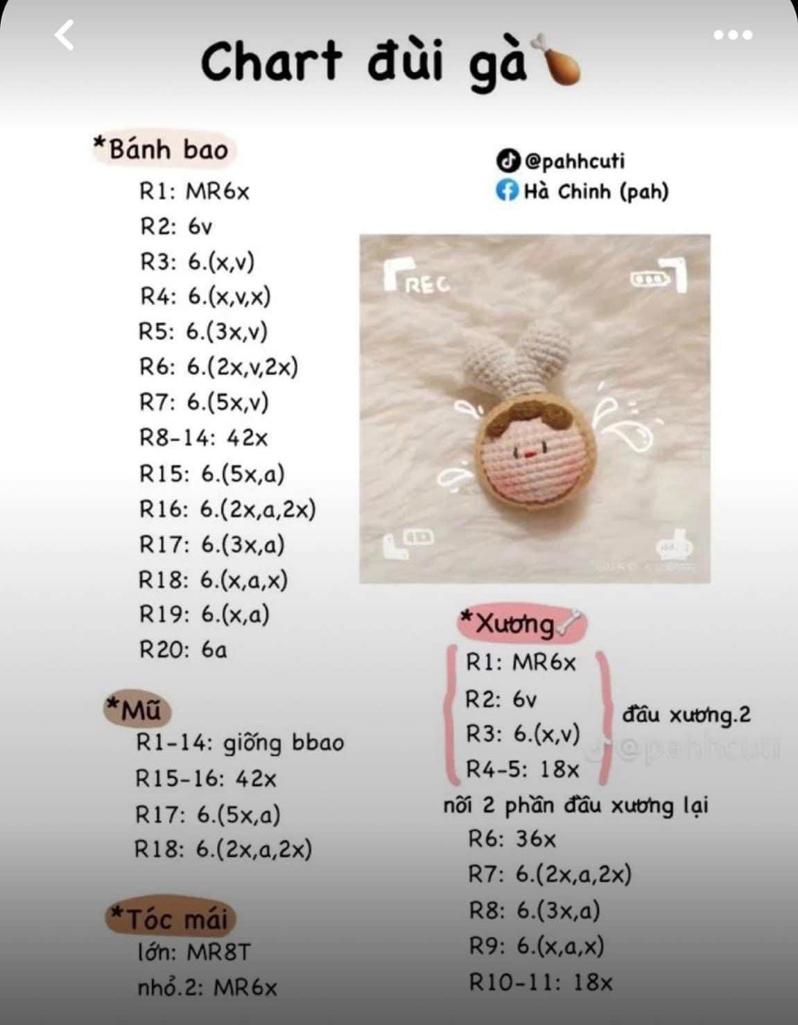 Chart Móc Len Búp bê Mochi Củ Cải và Bánh Bao