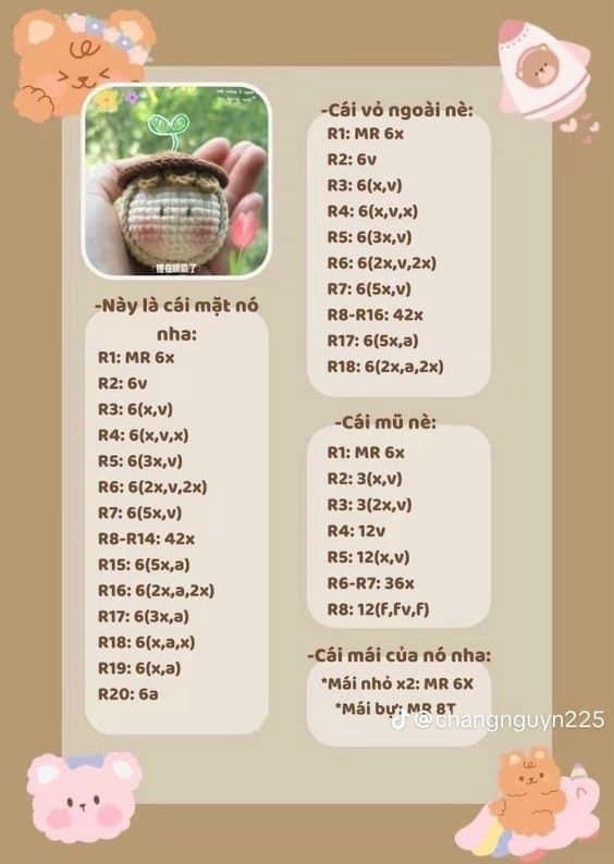 Chart Móc Len Búp bê Mochi Củ Cải và Bánh Bao
