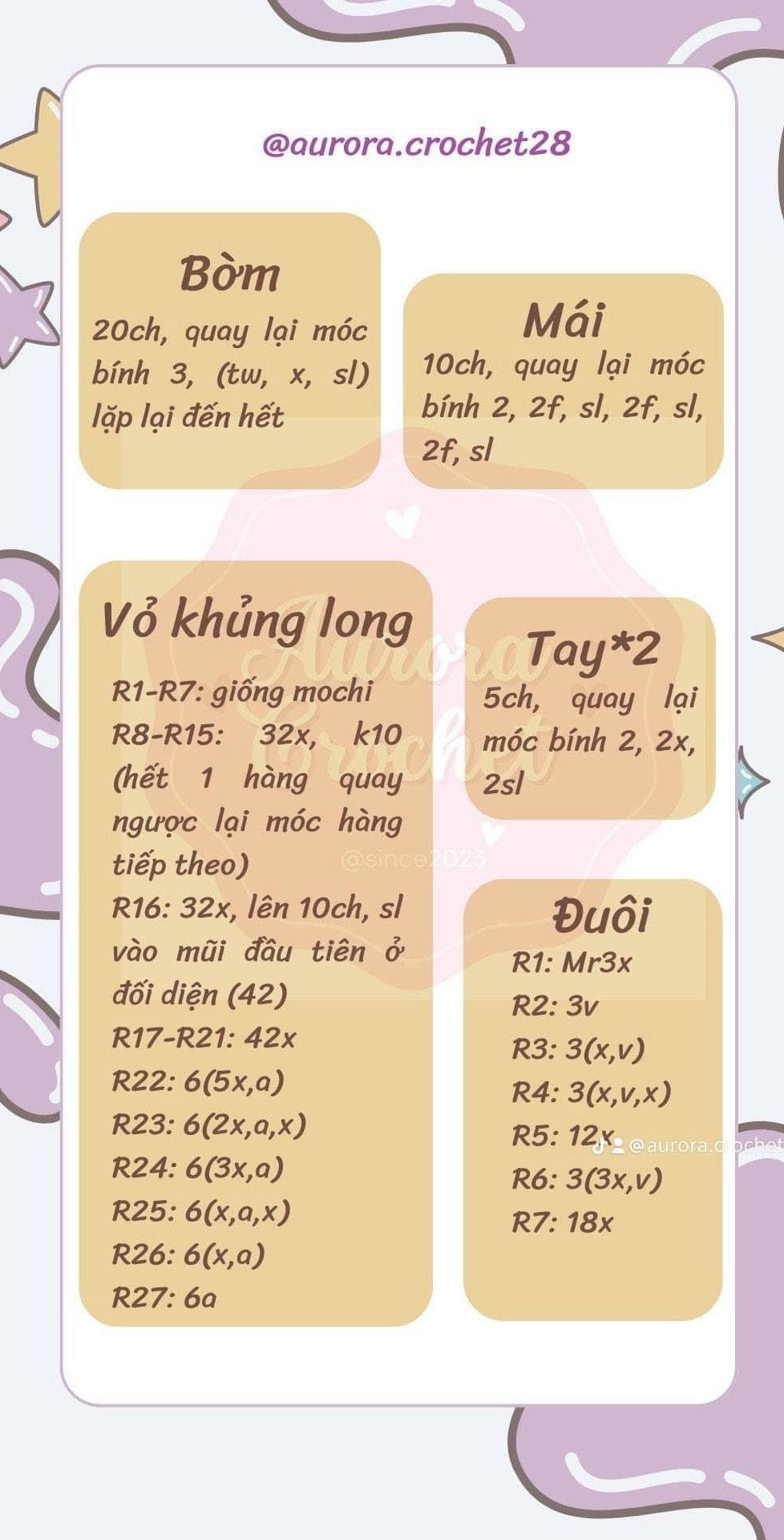 Chart Móc Len Búp bê Mochi Củ Cải và Bánh Bao