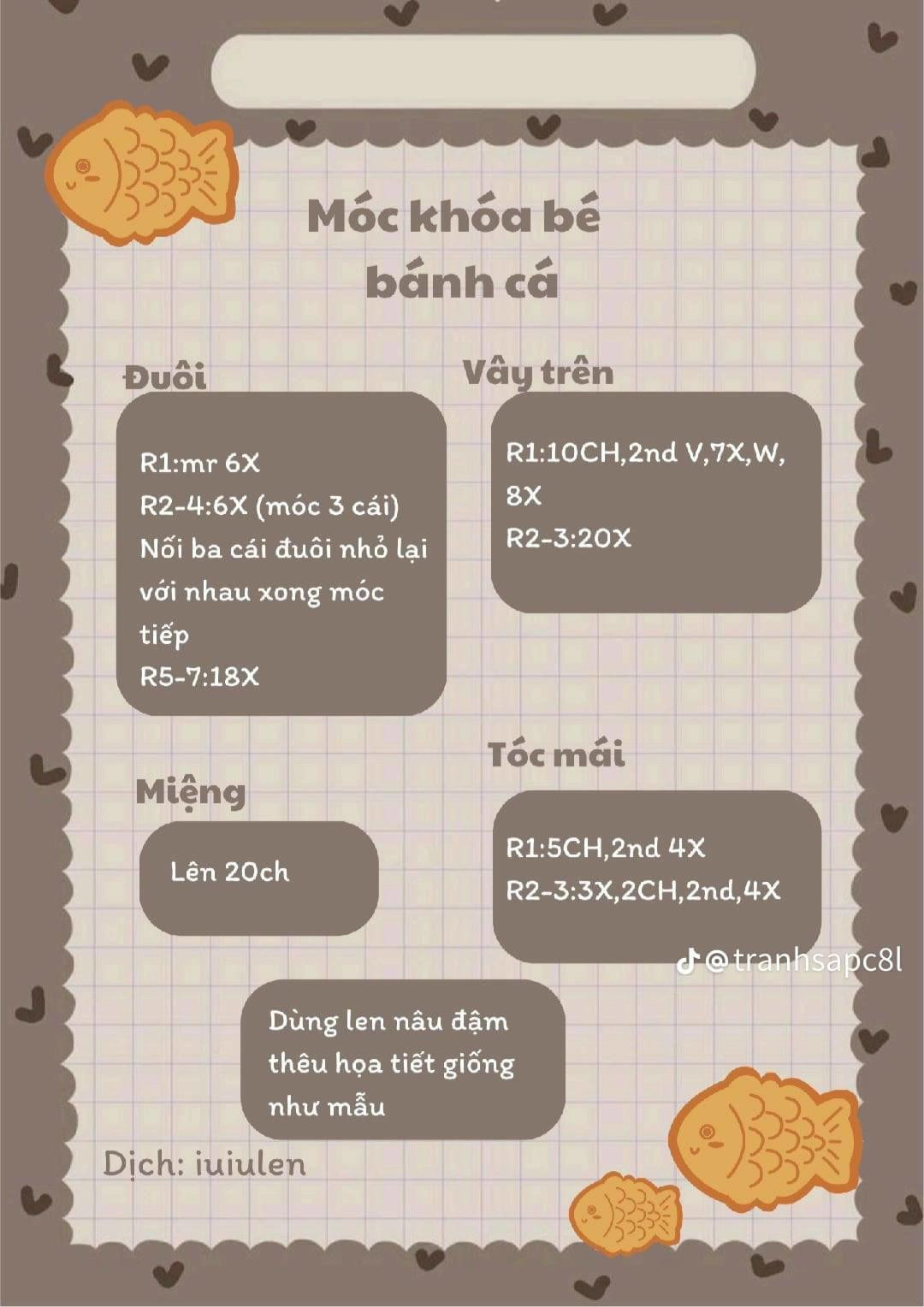 Chart móc len búp bê Mochi hoa và Kem dễ thương