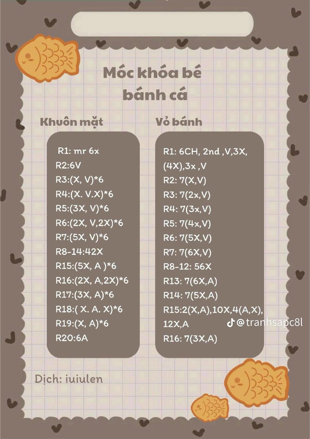 Chart móc len búp bê Mochi hoa và Kem dễ thương