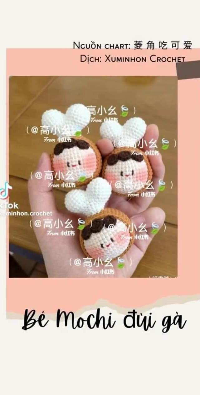 Chart móc len búp bê Mochi hoa và Kem dễ thương