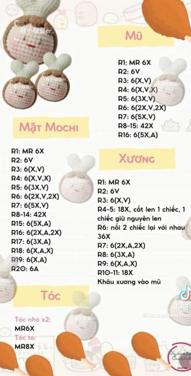 Chart móc len búp bê Mochi hoa và Kem dễ thương