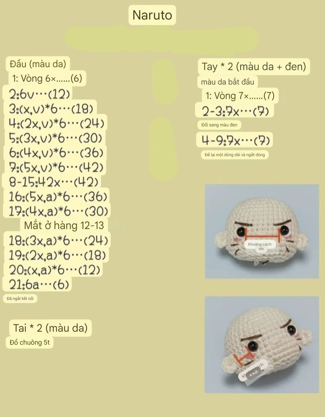 Chart Móc Len Búp bê Naruto Amigurumi Chi Tiết Từng Phần