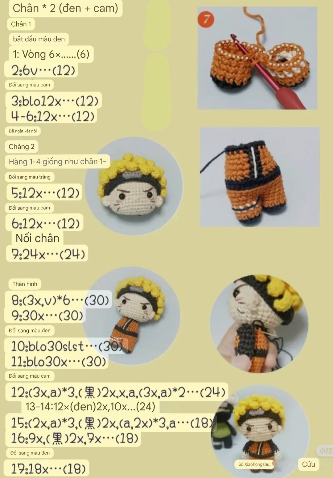 Chart Móc Len Búp bê Naruto Amigurumi Chi Tiết Từng Phần