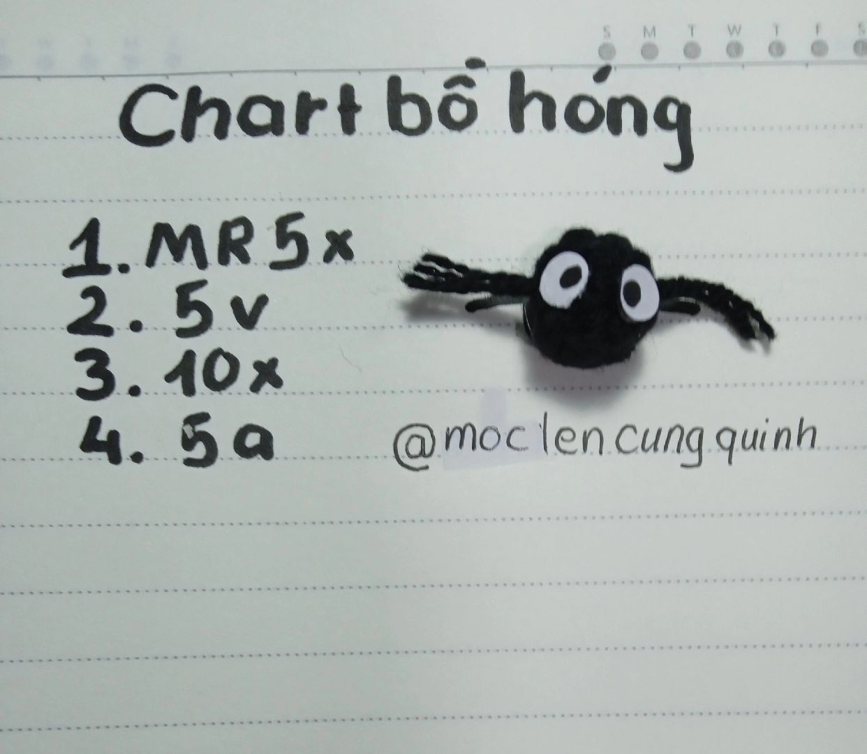 Chart móc len búp bê nhện đen