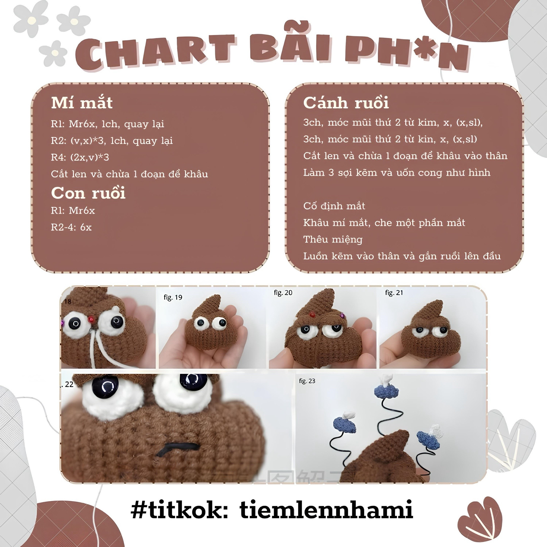 Chart móc len búp bê phân với ruồi