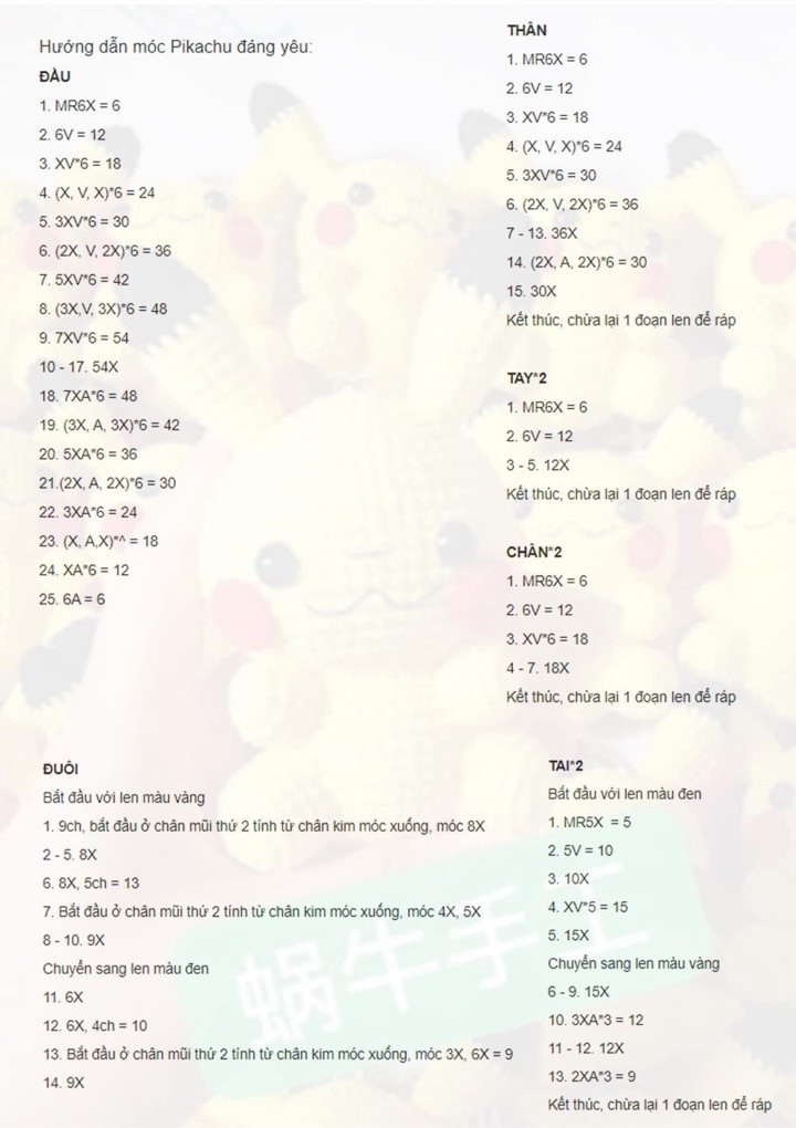 Chart Móc Len Búp bê Pikachu Mochi Dáng Ngủ Dễ Thương