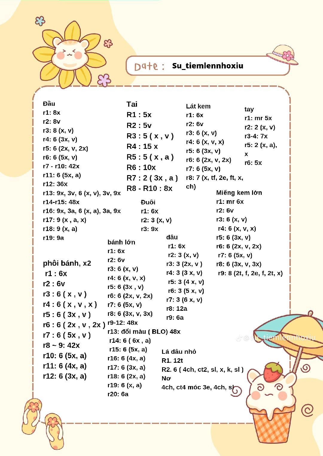 Chart móc len búp bê Pochacco trên bánh kem dâu tây