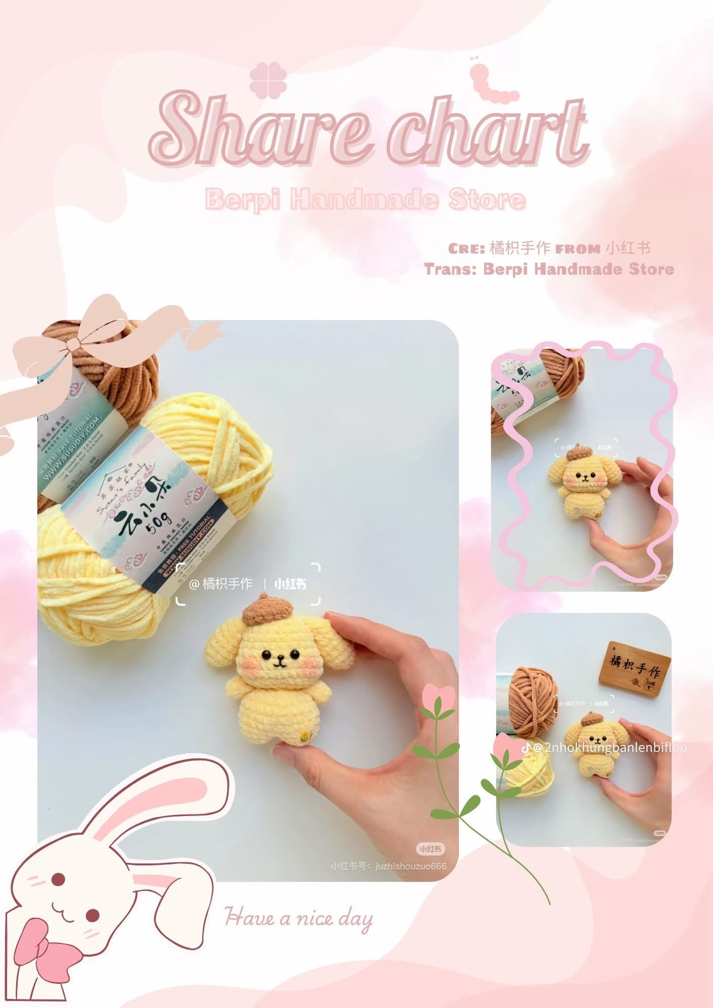 Chart móc len búp bê Pompompurin màu vàng dễ thương