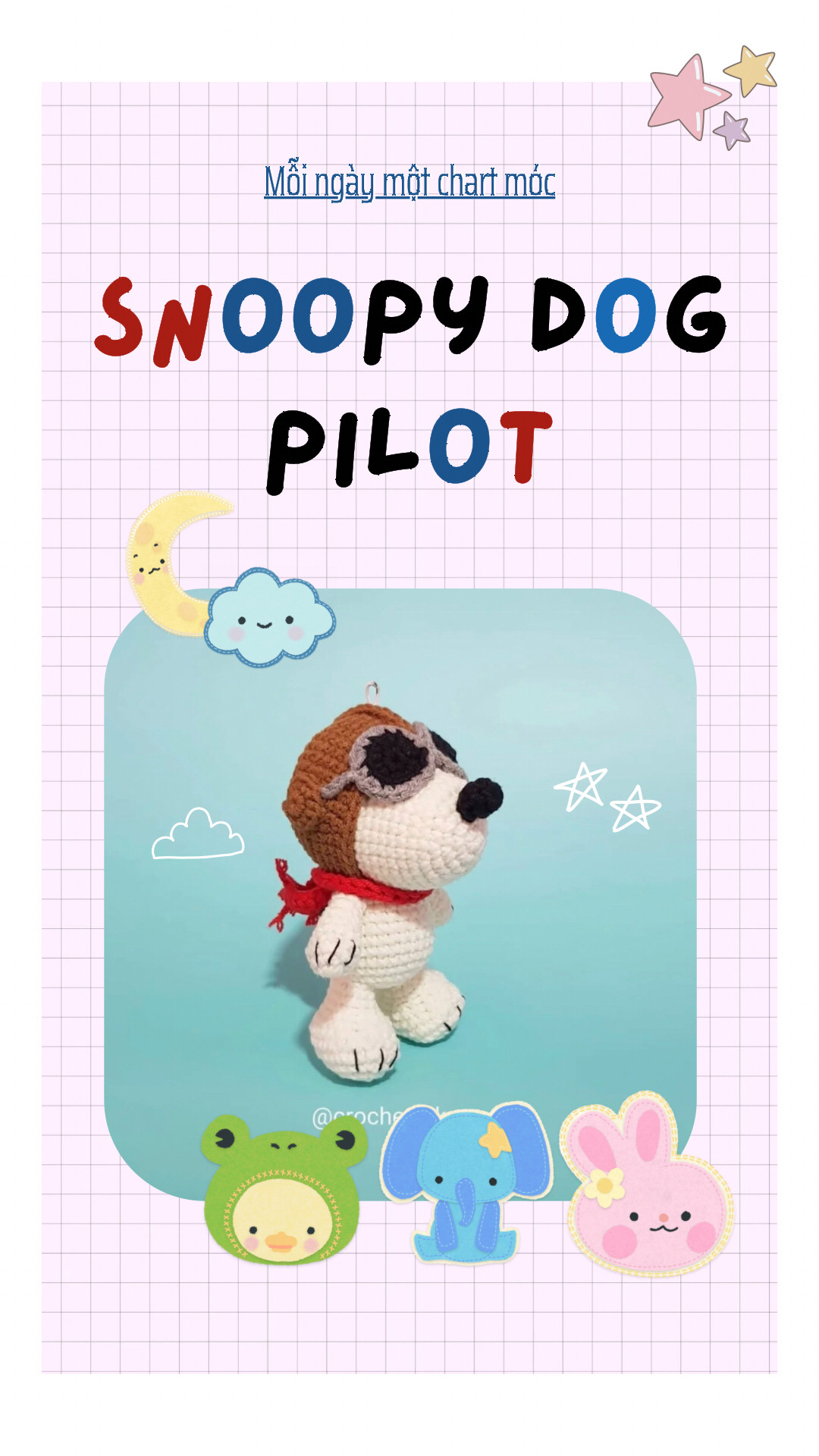 Chart móc len búp bê Snoopy phi công dễ thương