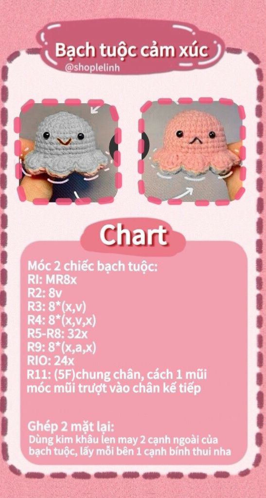 Chart móc len búp bê sứa và bạch tuộc cảm xúc dễ thương