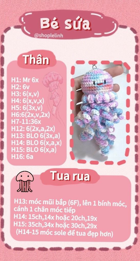 Chart móc len búp bê sứa và bạch tuộc cảm xúc dễ thương