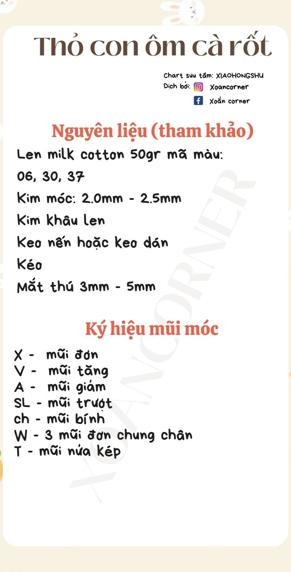 Chart móc len búp bê thỏ con ôm cà rốt dễ thương