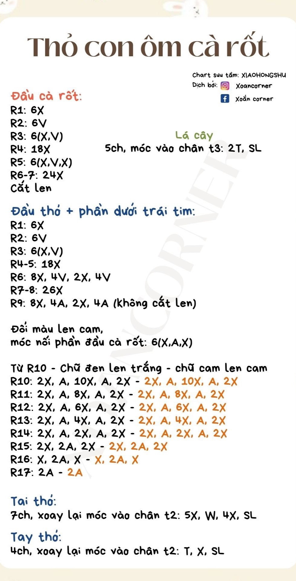 Chart móc len búp bê thỏ con ôm cà rốt dễ thương