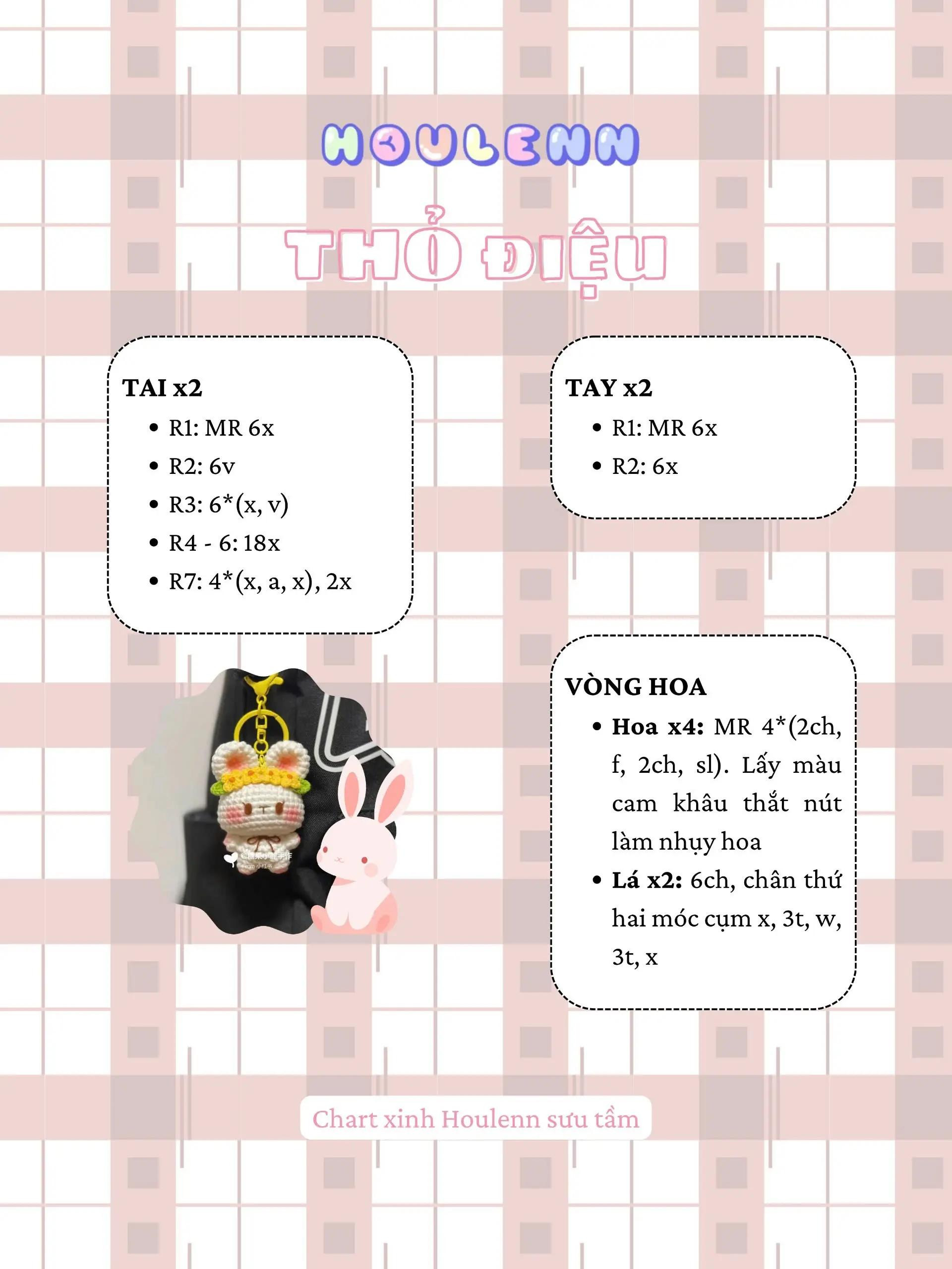 Chart móc len búp bê Thỏ Điệu Houleinn dễ thương