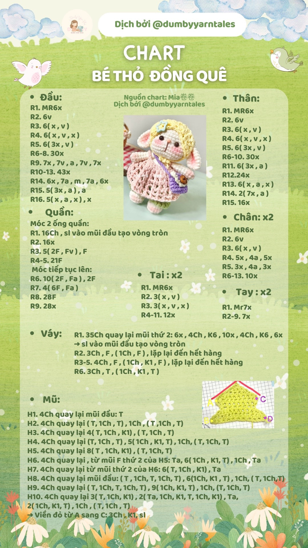 Chart móc len búp bê thỏ đồng quê dễ thương