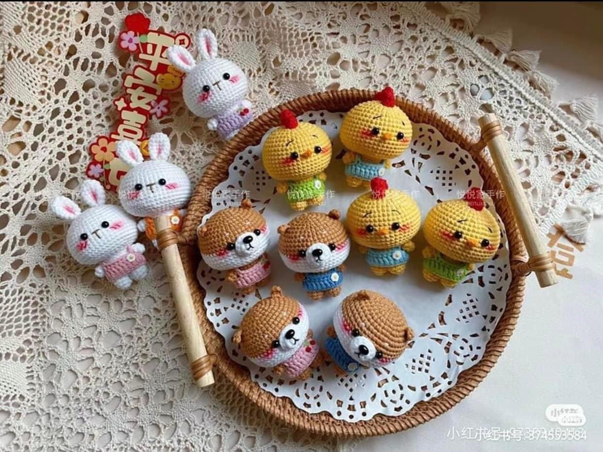 Chart móc len búp bê Thỏ Heo Cún Gà dễ thương