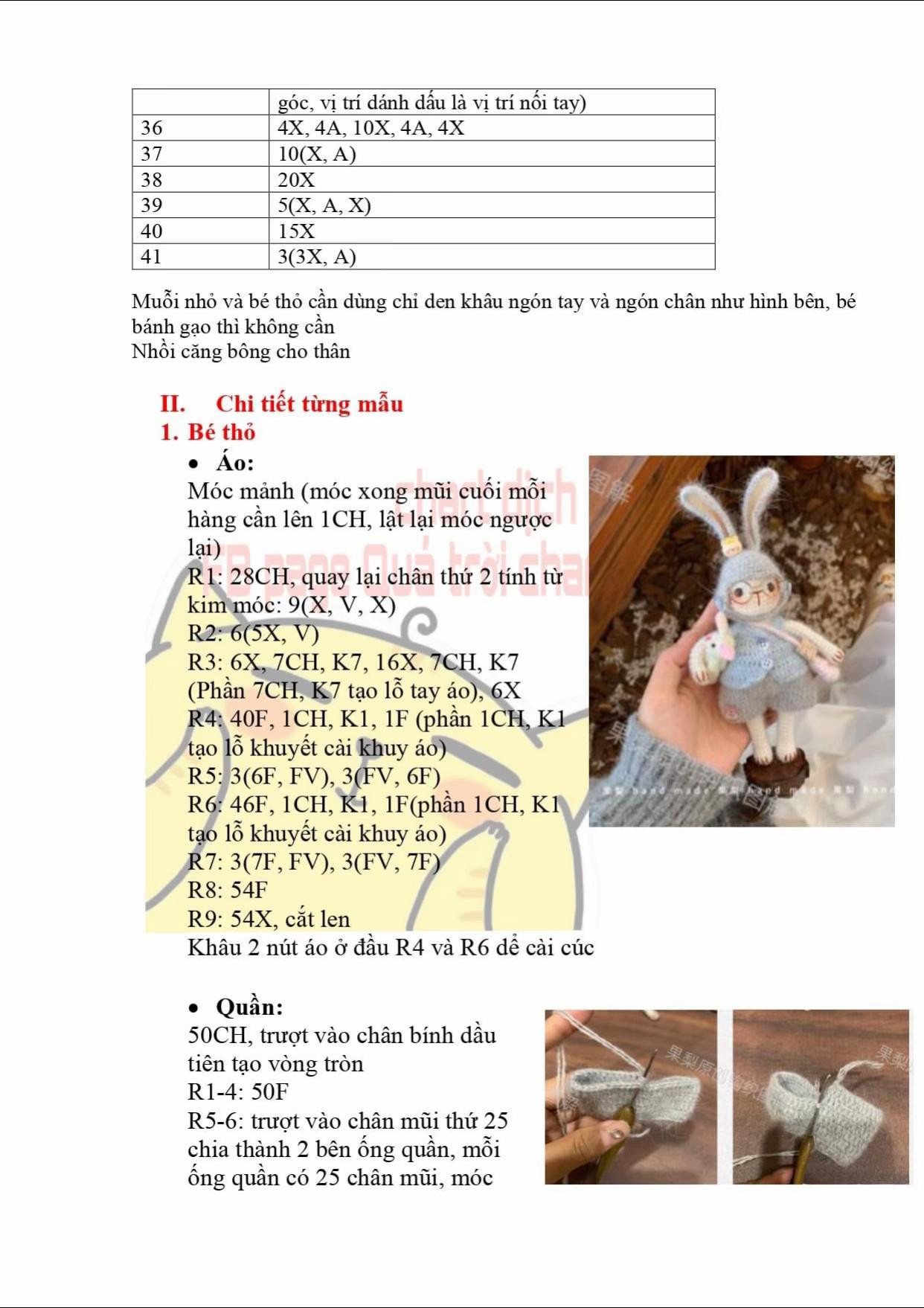 Chart Móc Len Búp Bê Thỏ Mặc Áo Khoác Và Quần