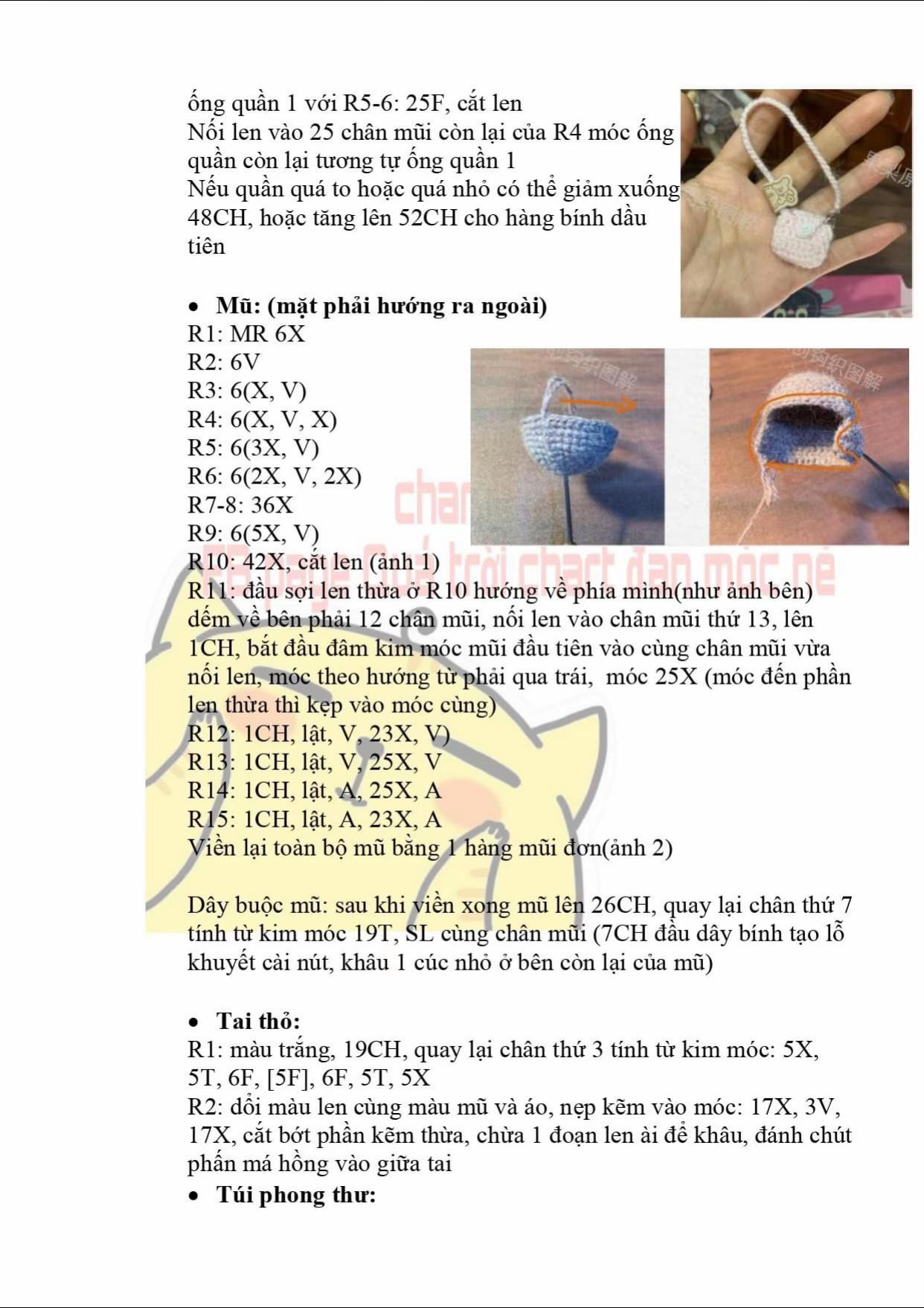 Chart Móc Len Búp Bê Thỏ Mặc Áo Khoác Và Quần